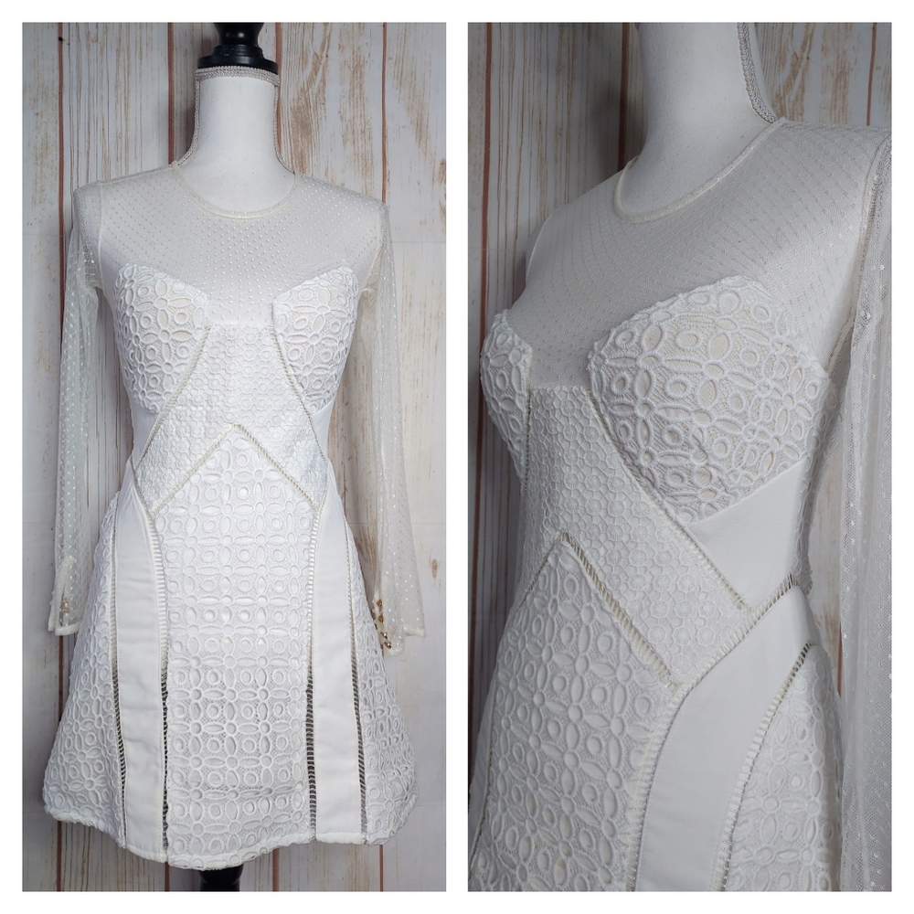 Rare London ASOS White Eyelet Lace Mini Dress | Size 2 UK